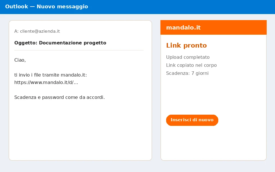 Link di download inserito nel messaggio
